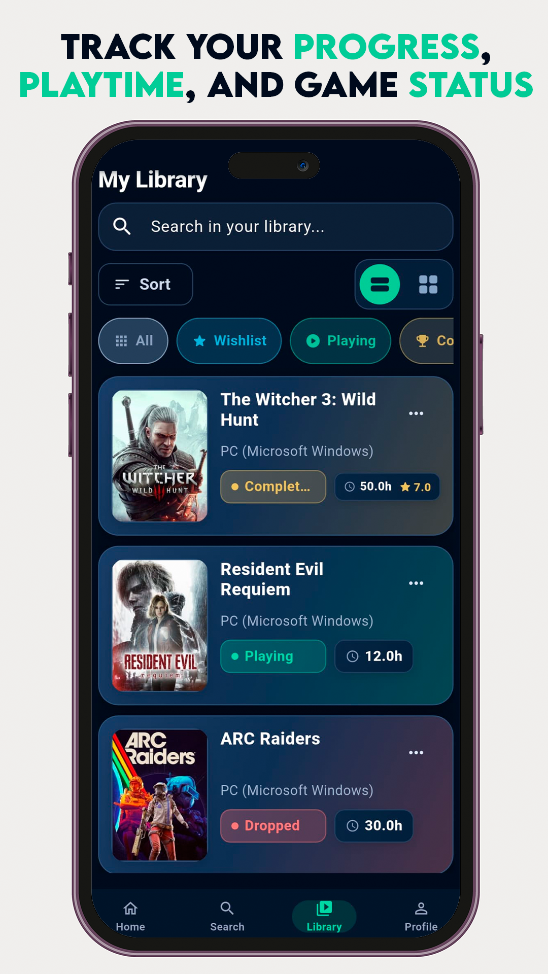 Gamex library screen