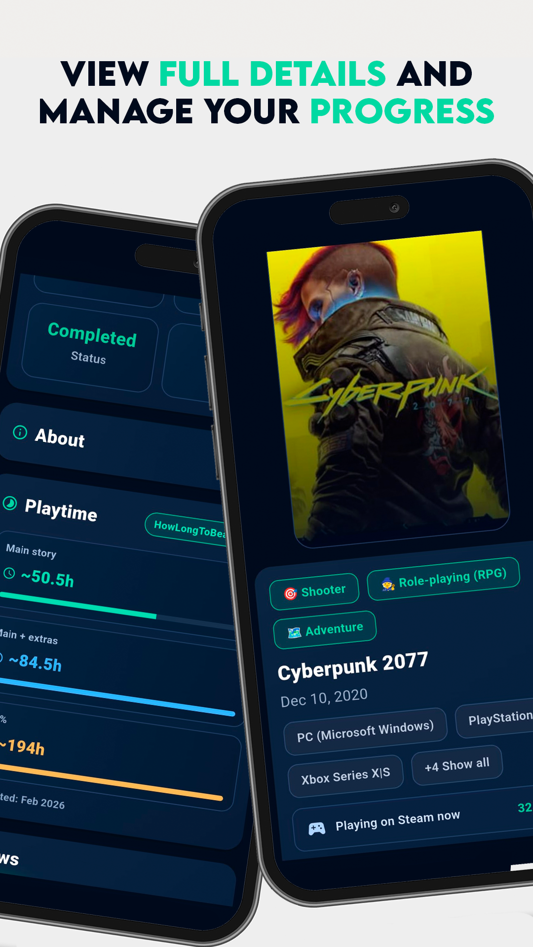 Game details screen in Gamex