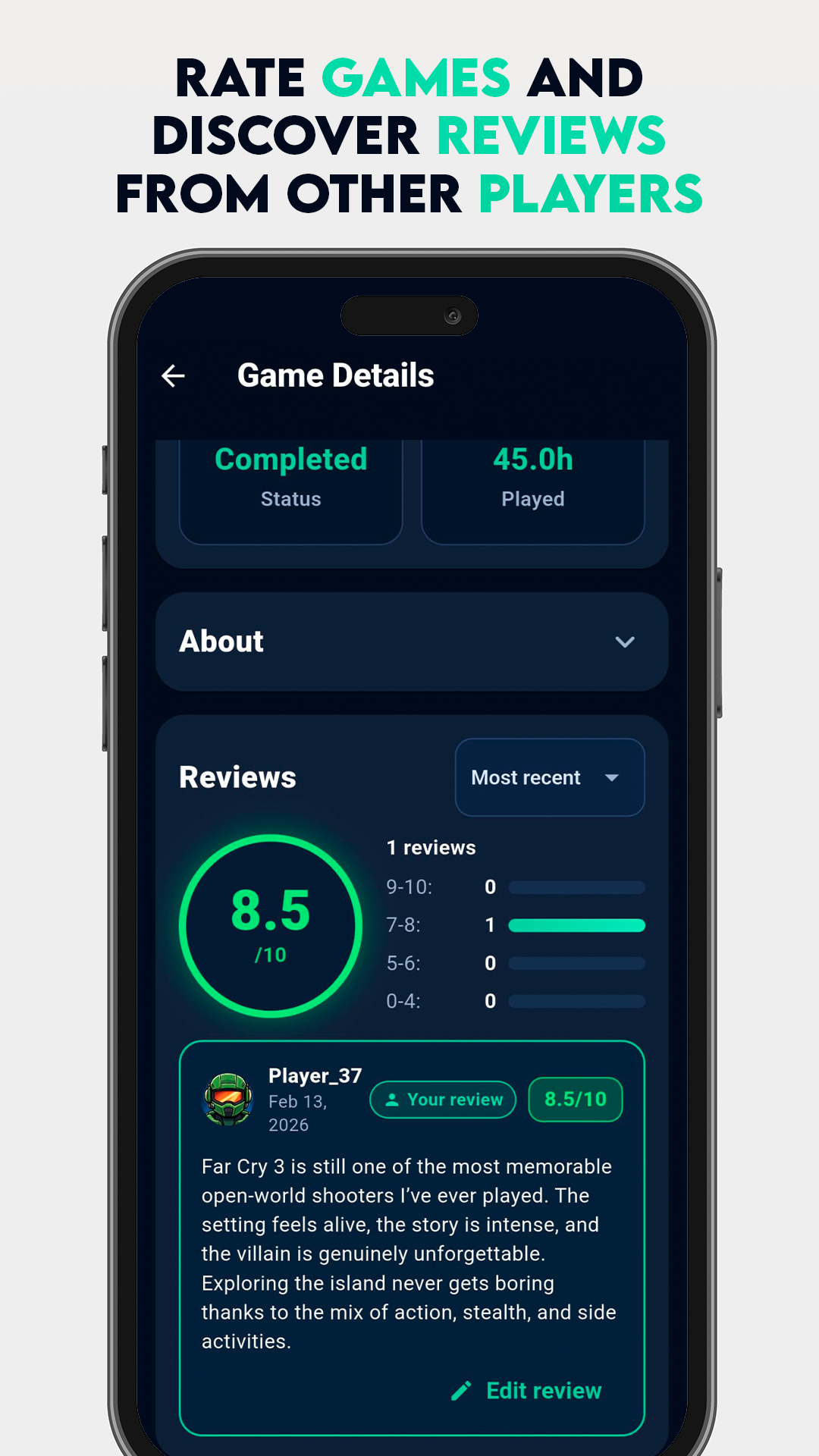 Reviews screen in Gamex